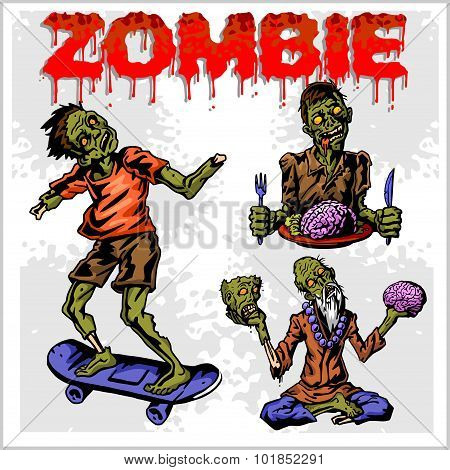 Cartoon zombie - vector set.