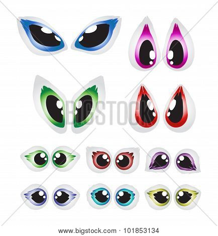 Vector cartoon eyes set isolated on white background