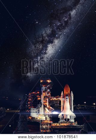 Space shuttle taking off on a mission