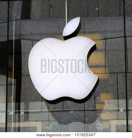 Munic, Germany - September 12, 2015: A sign of an Apple company 