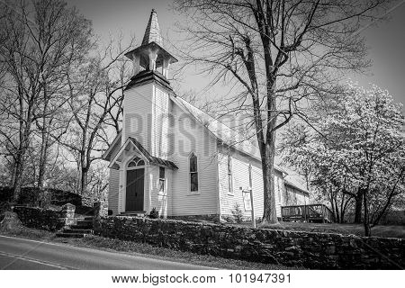 Historic Country Church with Stone Wall