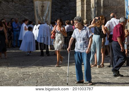 ABADIA, AMARES, PORTUGAL - August 15, 2017: Traditional religious procession of Senhora da Abadia in Amares, Portugal