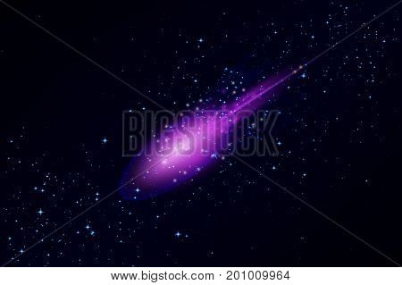 Comet Feuerball, vector art illustration of a starry night sky.