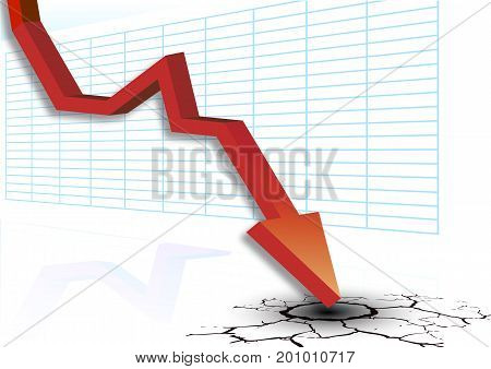 The graph shows the fall, vector art illustration business concept.