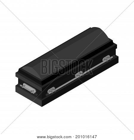 Black Coffin Closed Isolated. Casket On White Background