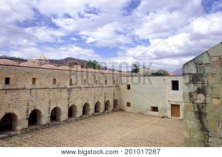 View of one of the monastery courtyards in downtown Oaxaca Mexico