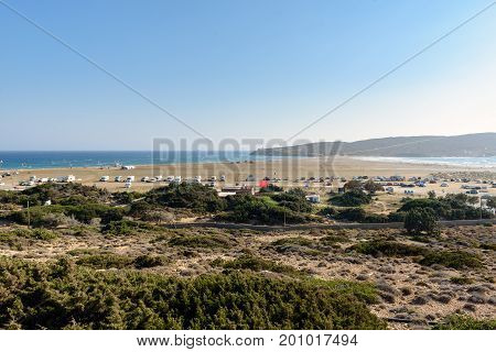 Panorama of Prasonisi bay at south of Rhodes town, Greece