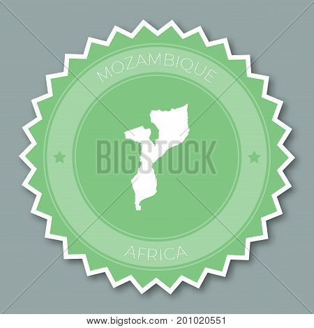 Mozambique Badge Flat Design. Round Flat Style Sticker Of Trendy Colors With Country Map And Name. C