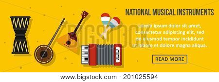 National musical instruments banner horizontal concept. Flat illustration of national musical instruments banner horizontal vector concept for web
