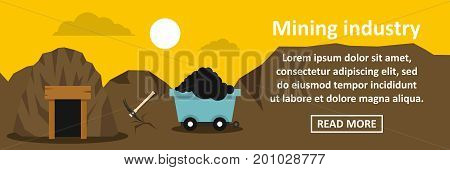 Mining industry banner horizontal concept. Flat illustration of mining industry banner horizontal vector concept for web