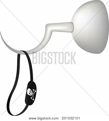Pirate hook and black eye patch with skull symbol on white background