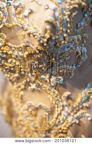 Wedding dress gown on mannequin in bridal gown. Bride's morning wedding preparation concept