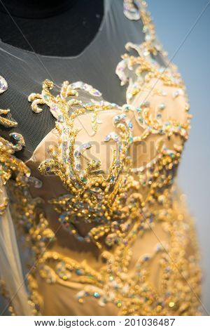 Wedding dress gown on mannequin in bridal gown. Bride's morning wedding preparation concept