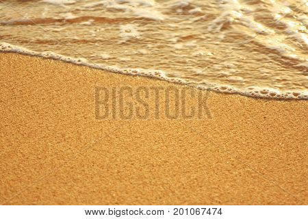 Background. Soft wave of gold ocean on sandy beach.