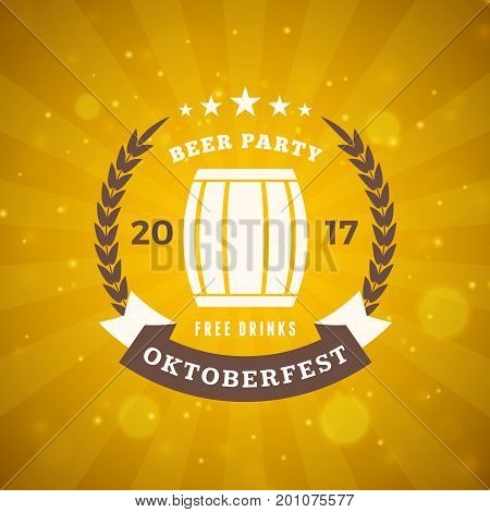 Beer Festival Oktoberfest Celebrations. Vintage Beer Badge On The Golden Beer Abstract Background. V