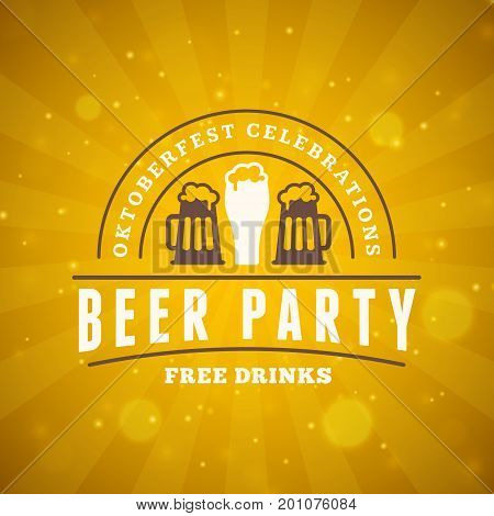 Beer Festival Oktoberfest Celebrations. Vintage Beer Badge On The Golden Beer Abstract Background. V