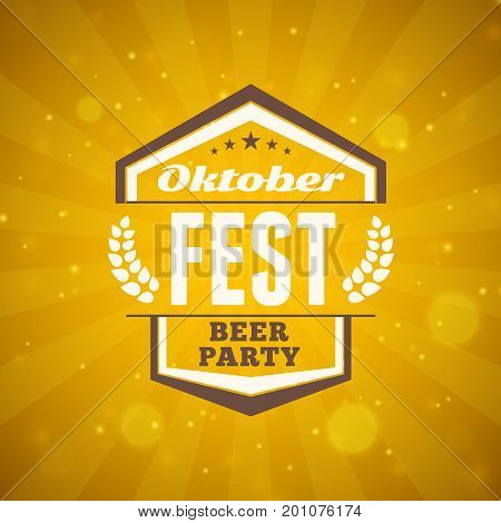 Beer Festival Oktoberfest Celebrations. Vintage Beer Badge On The Golden Beer Abstract Background. V