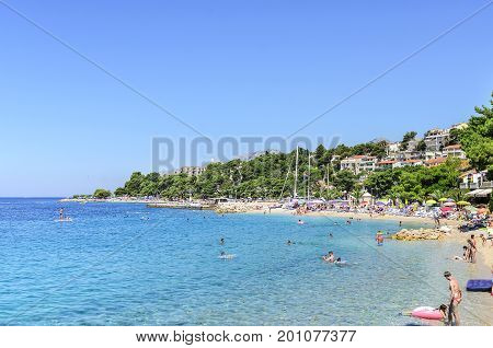 BRELA, CROATIA - 6 JULY, 2017: Sea coast and beaches of Brela Croatia