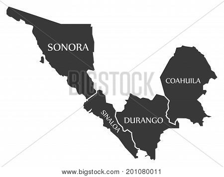 Sonora - Sinaloa - Durango - Coahuila Map Mexico Illustration