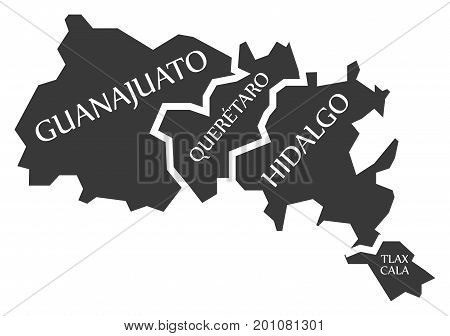 Guanajuato - Queretaro - Hidalgo - Tlaxcala Map Mexico Illustration