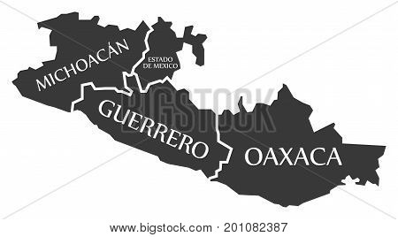Michoacan - Estado De Mexico - Guerrero - Oaxaca Map Mexico Illustration