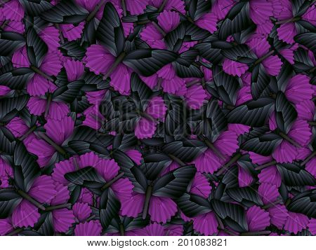 Seamless pattern with lot of different butterflys. Realistic 3D illustration