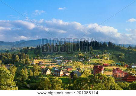 Village Vorohta Ukraine. Carpathian Mountains, wild mountain landscape Ukraine Vorohta