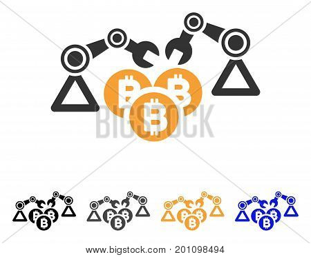 Bitcoin Mining Robotics icon. Vector illustration style is flat iconic symbol with black, gray, orange, blue color variants. Designed for web and software interfaces.