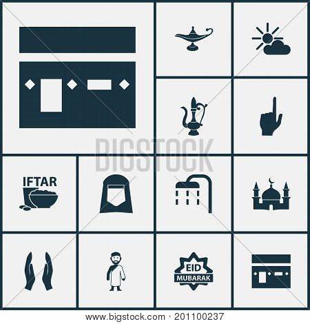 Holiday Icons Set. Collection Of Nachmittag, Body Cleansing, Oriental Jug And Other Elements