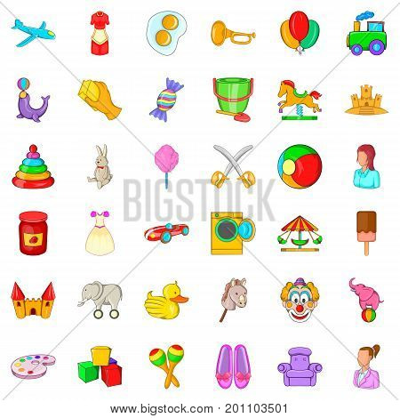 Baby toy icons set. Cartoon style of 36 baby toy vector icons for web isolated on white background
