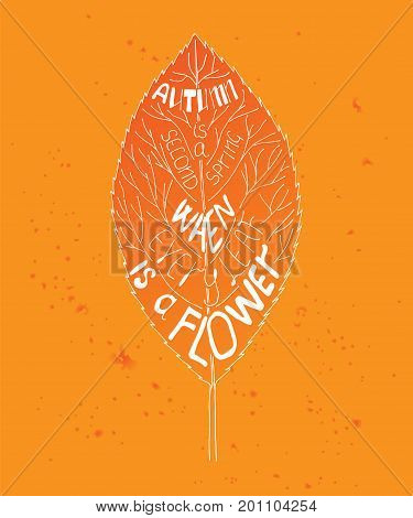 Autumn is a second spring when every leaf is a flower. Unique quote lettering. Vector stock illustration with hand drawn saying for season greeting card housewarming poster and motivational banner.