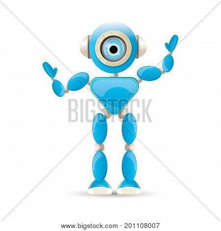 vector funny cartoon blue robot character Isolated on white background. Kids 3d robot toy logo design template