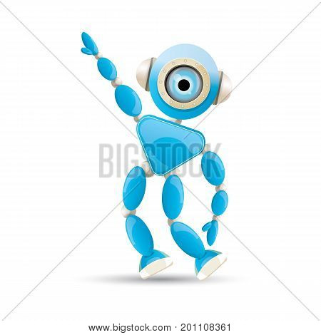 vector funny cartoon blue robot character Isolated on white background. Kids 3d robot toy logo design template