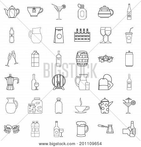 Drink icons set. Outline style of 36 drink vector icons for web isolated on white background