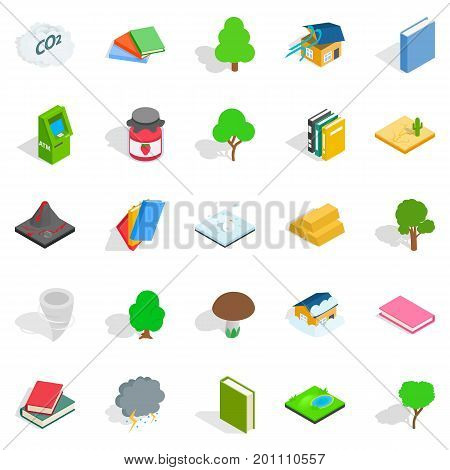 Timber icons set. Isometric set of 25 timber vector icons for web isolated on white background
