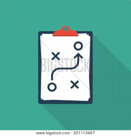 Planning strategy concept. Business tactic. Clipboard scheme of action on white sheet. Vector illustration flat design. Isolated on background. Chart project analysis. Plan to achieve goal.