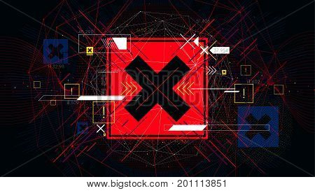 Tech futuristic red symbols NO, indicator sci-fi vector backgrounds