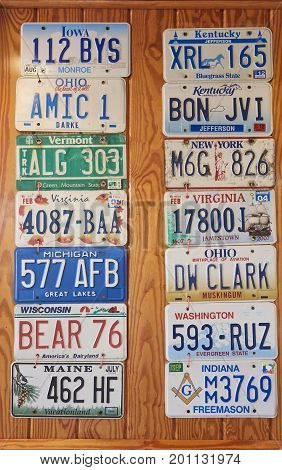 License Plates as wall decorations at Sweet Scoops Ice Cream Shop in St. Charlotte florida