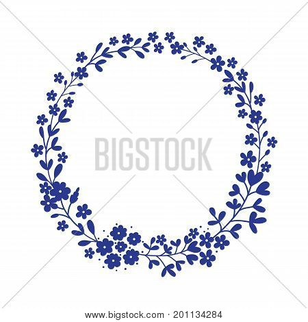 Round floral frame on white background. Flower wreath in vector.