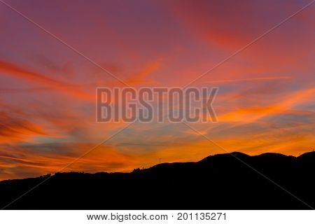 scenic view of sunset mountains at Peneda Geres National Park in northern Portugal.