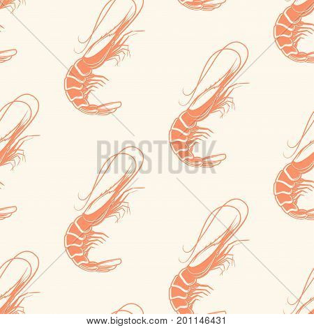 Seafood seamless pattern with Atlantic shrimps, vector illustration