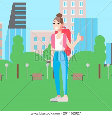 Vector design concept with flat illustrations about cheap travel. Hostel, hitch-hiking and tourist stuff