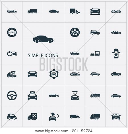 Elements Carriage, Siren, Ride And Other Synonyms Shipping, Transit And Delivery.  Vector Illustration Set Of Simple Car Icons.