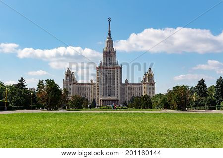 Lomonosov Moscow State University (msu). View Of The Main Building On Sparrow Hills