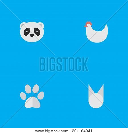 Elements Cock, Bear, Foot And Other Synonyms Animal, Hen And Bear.  Vector Illustration Set Of Simple Fauna Icons.