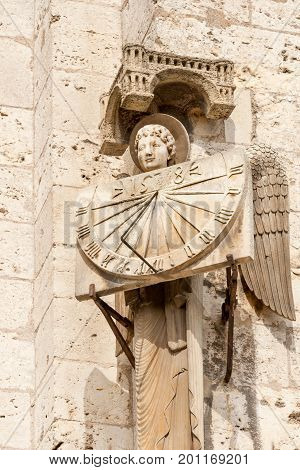 Antique sun clock on the wall of Chartres cathedral, France