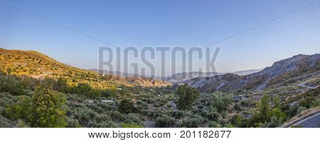 Looking across the alpujarran Valley of Lecrin. Panoramic. Granada Spain