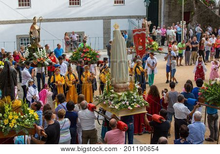 ABADIA, AMARES, PORTUGAL - August 15, 2017: Traditional religious procession of Senhora da Abadia in Amares, Portugal