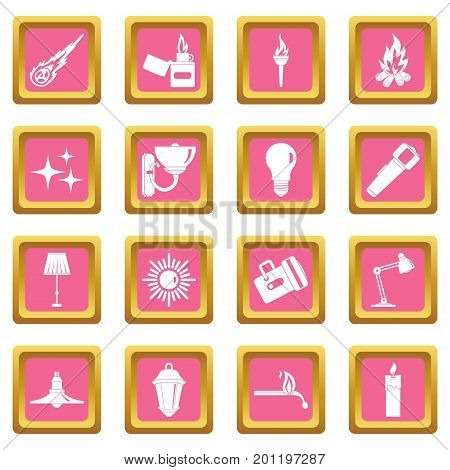 Light source symbols icons set in pink color isolated vector illustration for web and any design