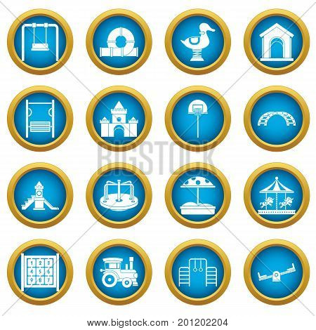 Playground icons blue circle set isolated on white for digital marketing